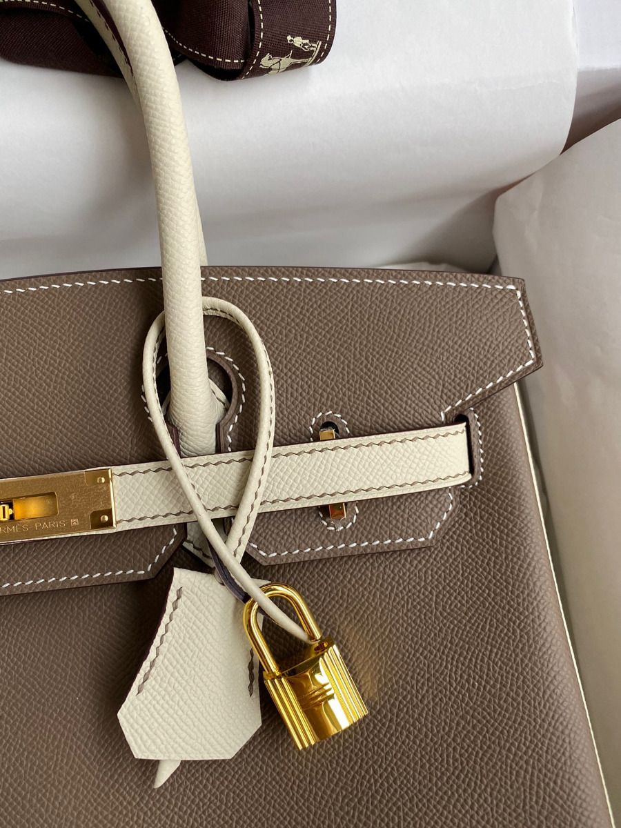 Hermes HSS Birkin 30 Bicolor Bag in Taupe and Craie Epsom Calfskin - Image 4
