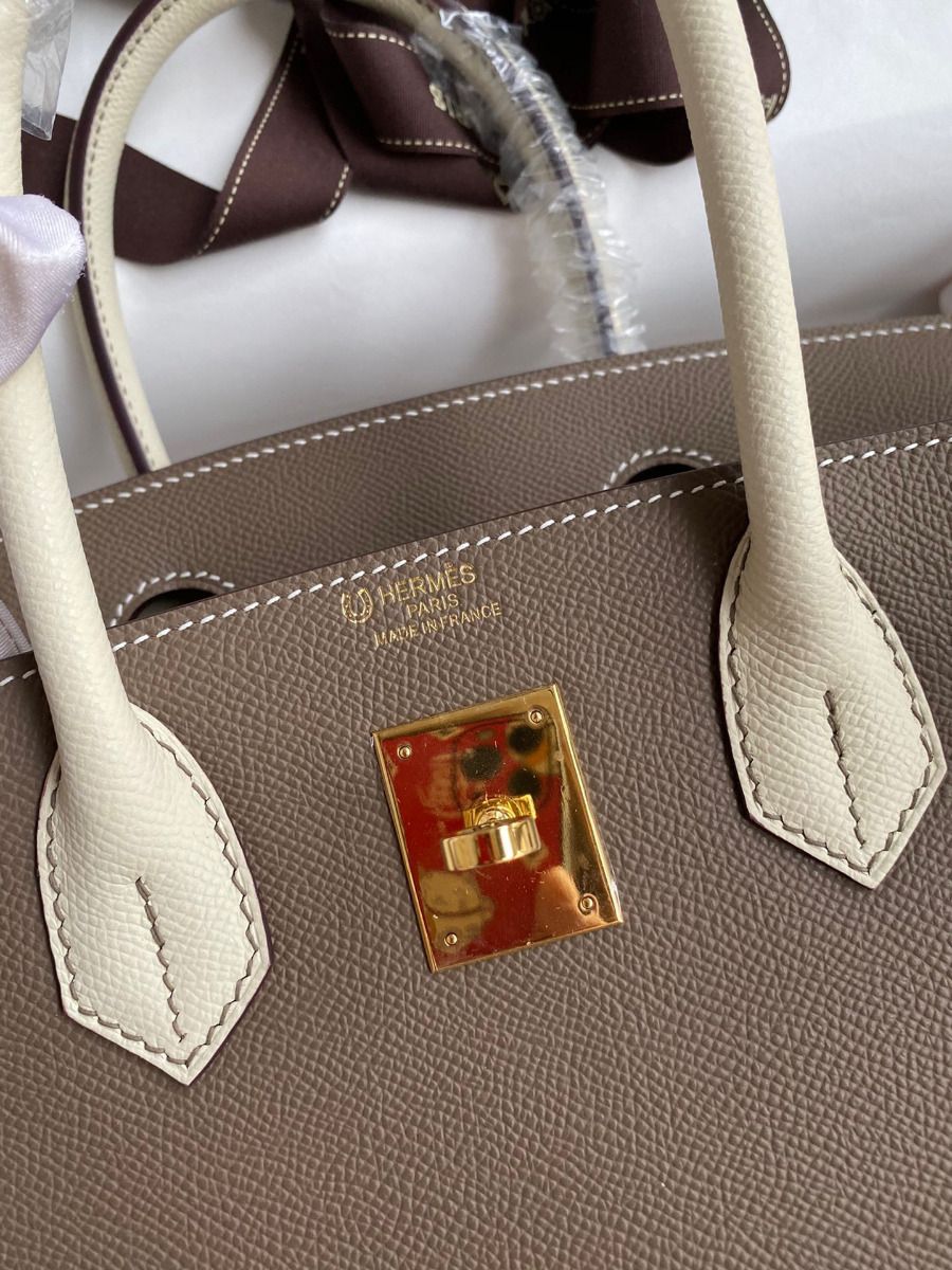 Hermes HSS Birkin 30 Bicolor Bag in Taupe and Craie Epsom Calfskin - Image 7