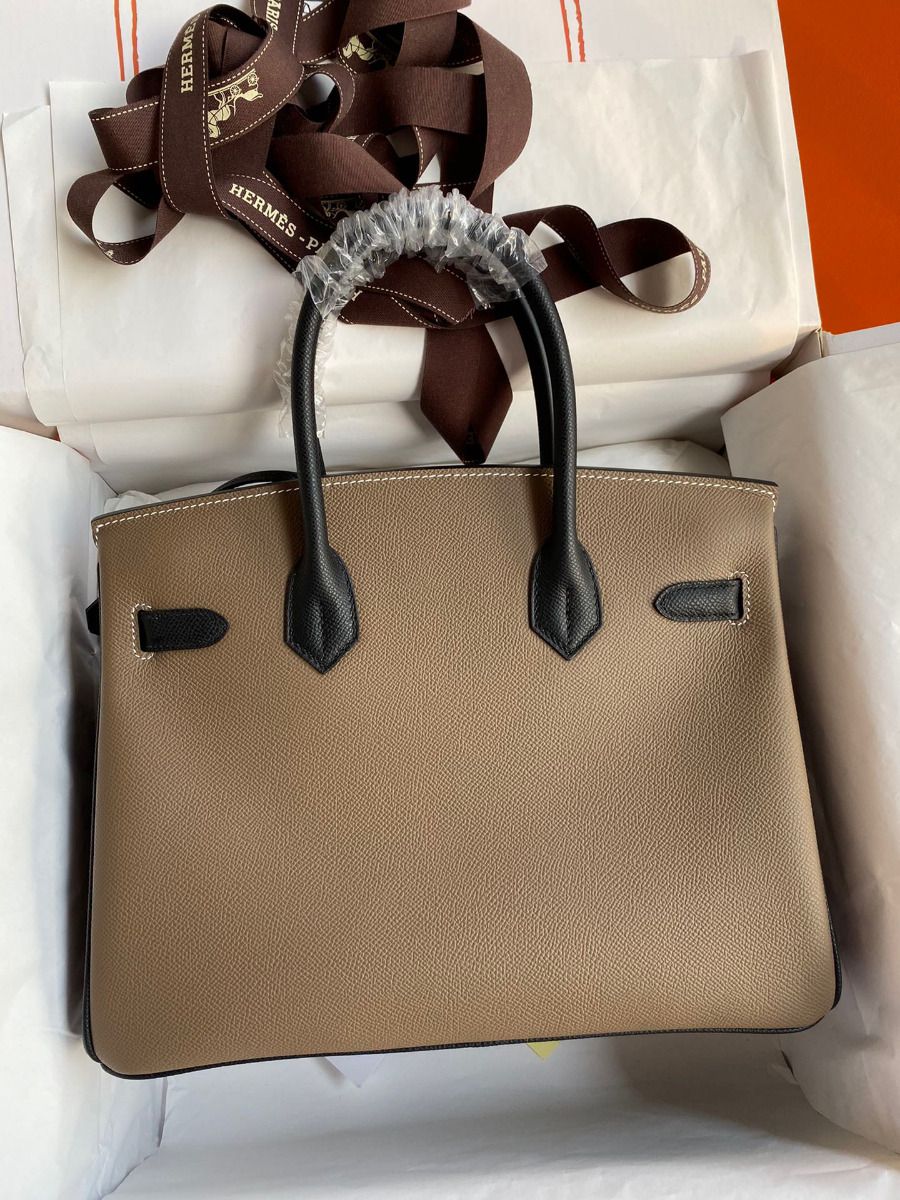 Hermes HSS Birkin 30 Bicolor Bag in Taupe and Black Epsom Calfskin - Image 3