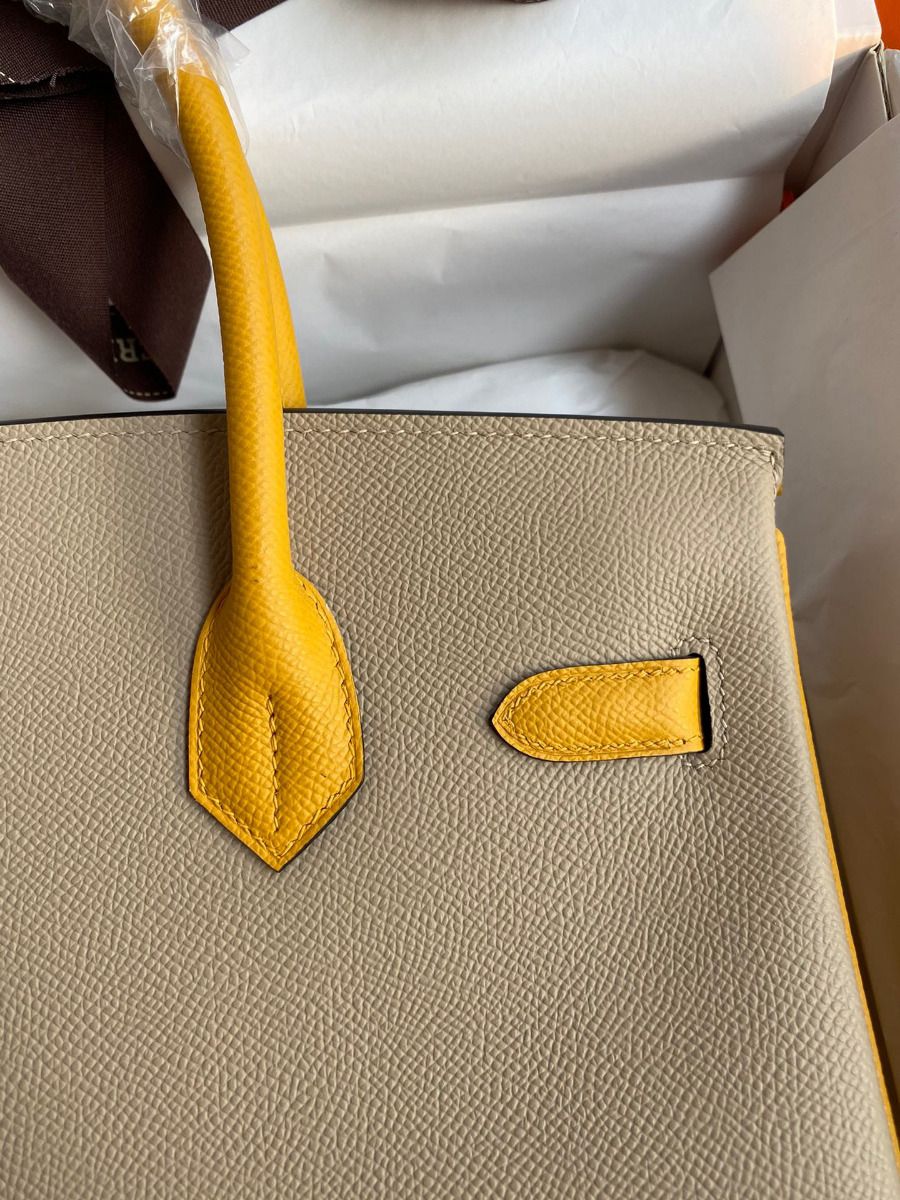 Hermes HSS Birkin 30 Bicolor Bag in Trench and Yellow Epsom Calfskin - Image 5