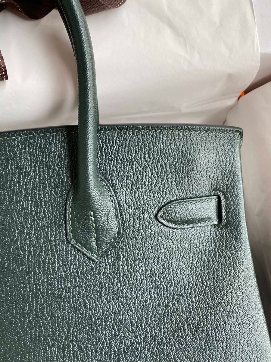 Hermes Birkin 30 Retourne Handmade Bag In Vert Cypres Chevre Mysore Leather - Image 5