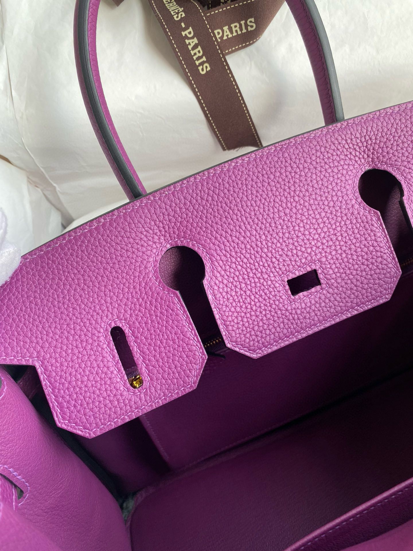 Hermes Birkin 30 Retourne Handmade Bag in Anemone Clemence Leather - Image 9