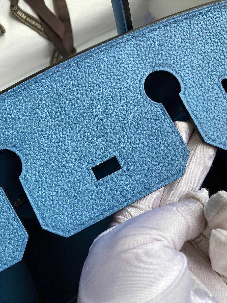 Hermes Birkin 30 Retourne Handmade Bag In Blue Paradise Clemence Leather - Image 10