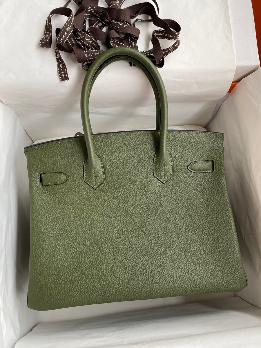 Hermes Birkin 30 Retourne Handmade Bag In Green Clemence Leather - Image 3