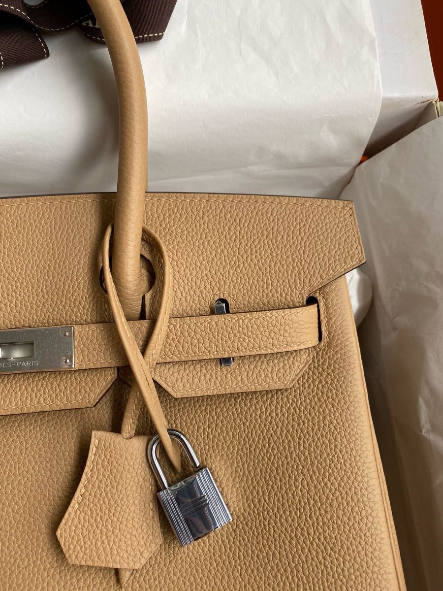 Hermes Birkin 30 Retourne Handmade Bag In Chai Clemence Leather - Image 4