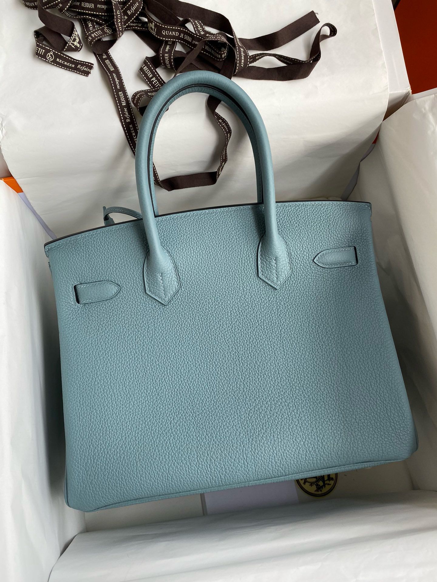 Hermes Birkin 30 Retourne Handmade Bag In Ciel Clemence Leather - Image 3