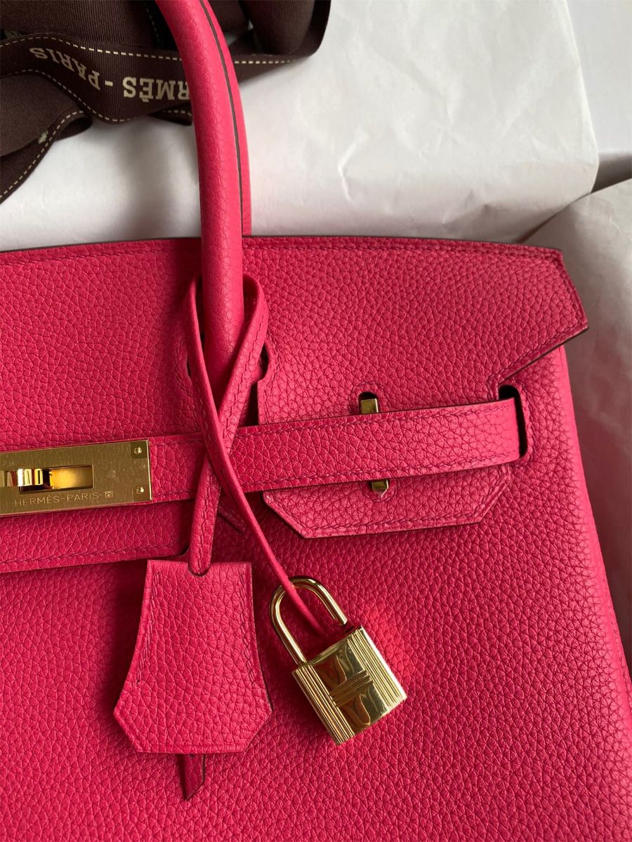 Hermes Birkin 30 Retourne Handmade Bag In Rose Red Clemence Leather - Image 4