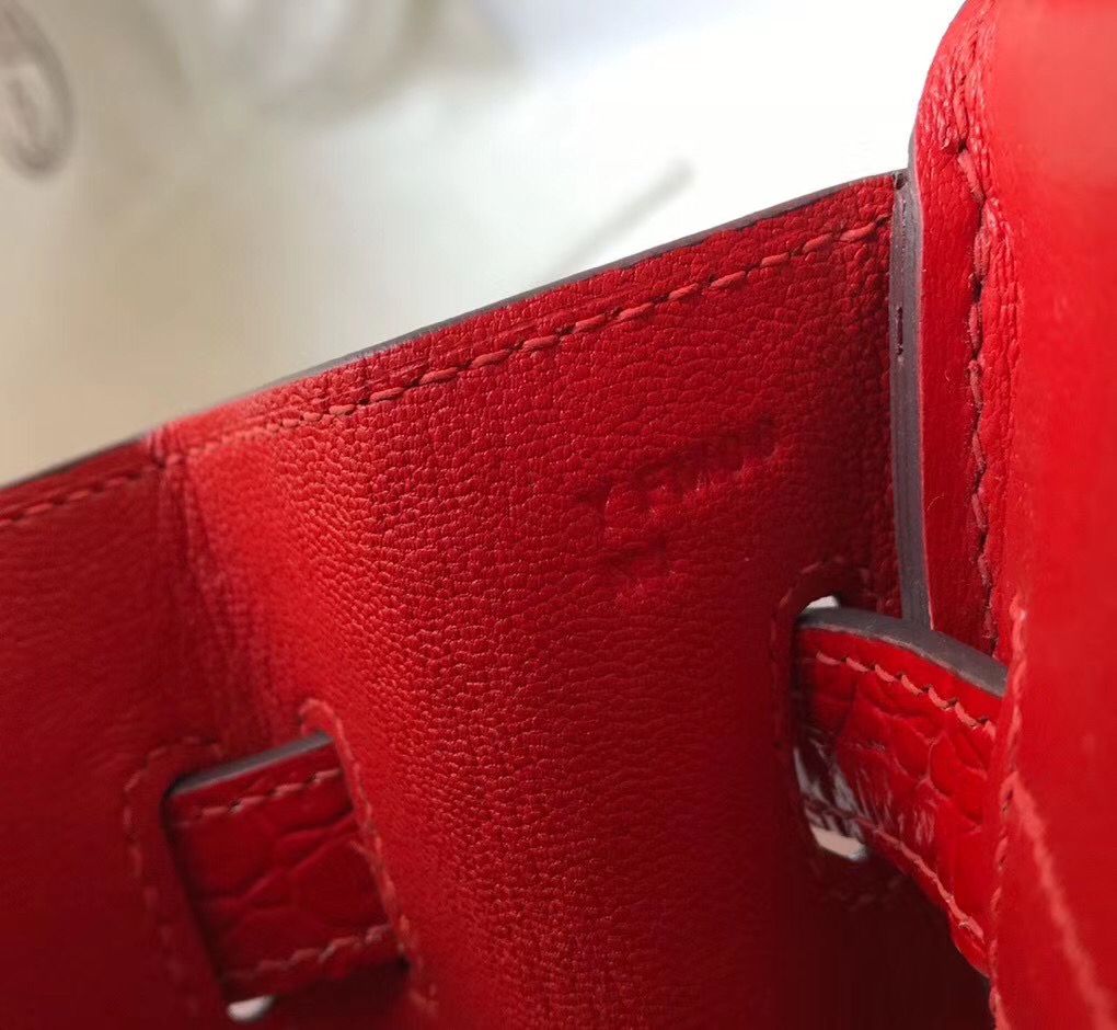 Hermes Birkin 30cm Bag In Red Embossed Crocodile Leather - Image 8