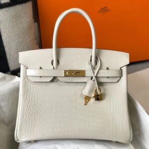 Hermes Birkin 30cm Bag In White Embossed Crocodile Leather