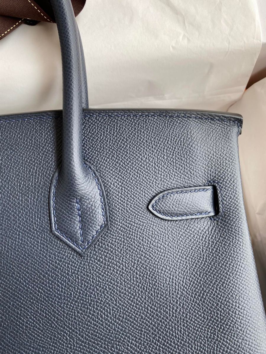 Hermes Birkin 30 Retourne Handmade Bag In Blue Nuit Epsom Calfskin - Image 4