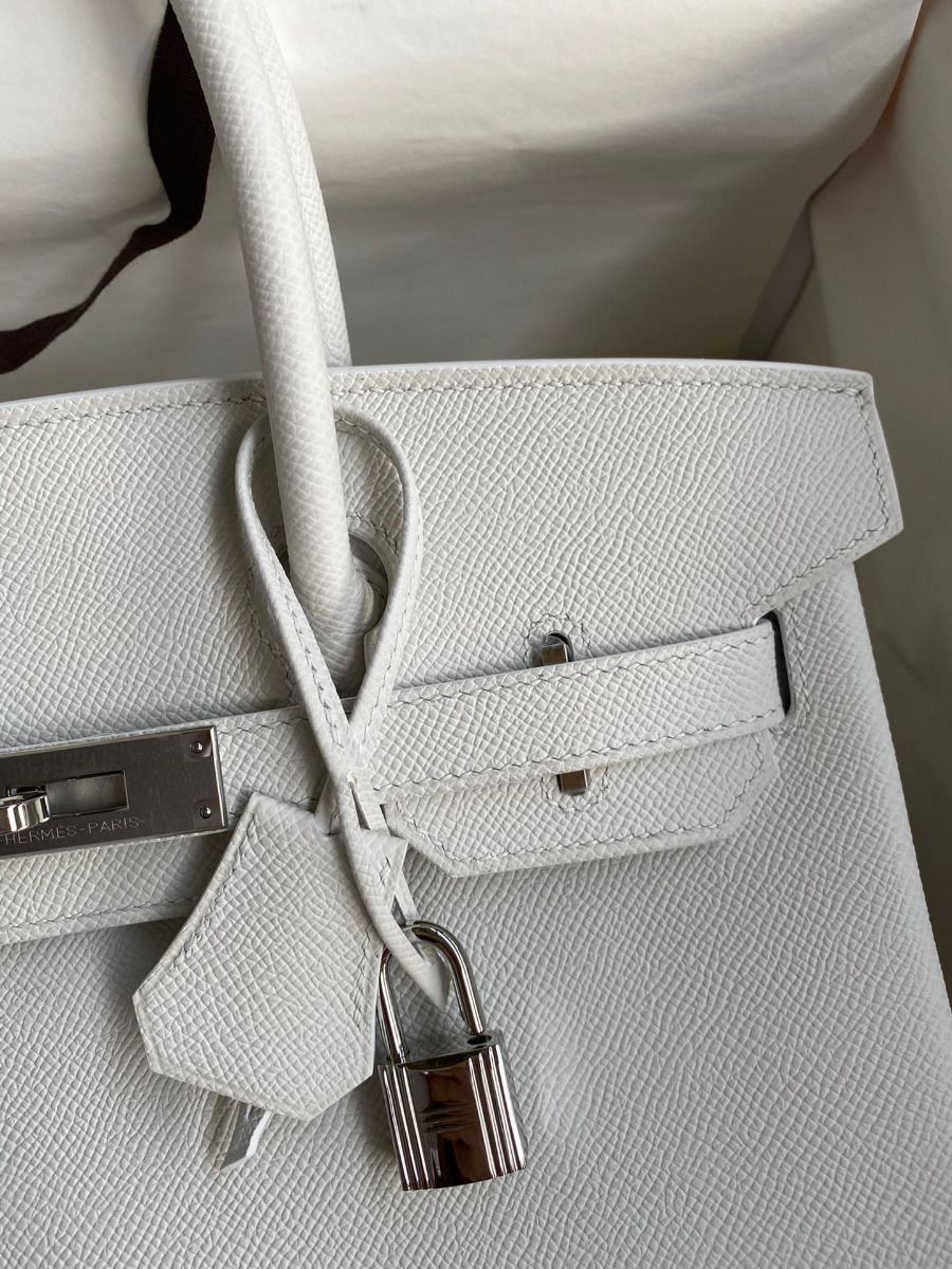 Hermes Birkin 30 Retourne Handmade Bag In White Epsom Calfskin - Image 4