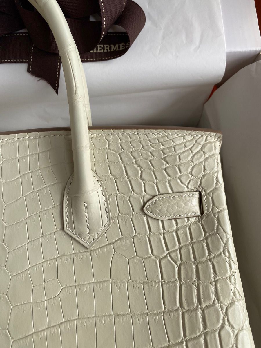Hermes Birkin 30 Handmade Bag In Craie Crocodile Niloticus Matte Skin - Image 5