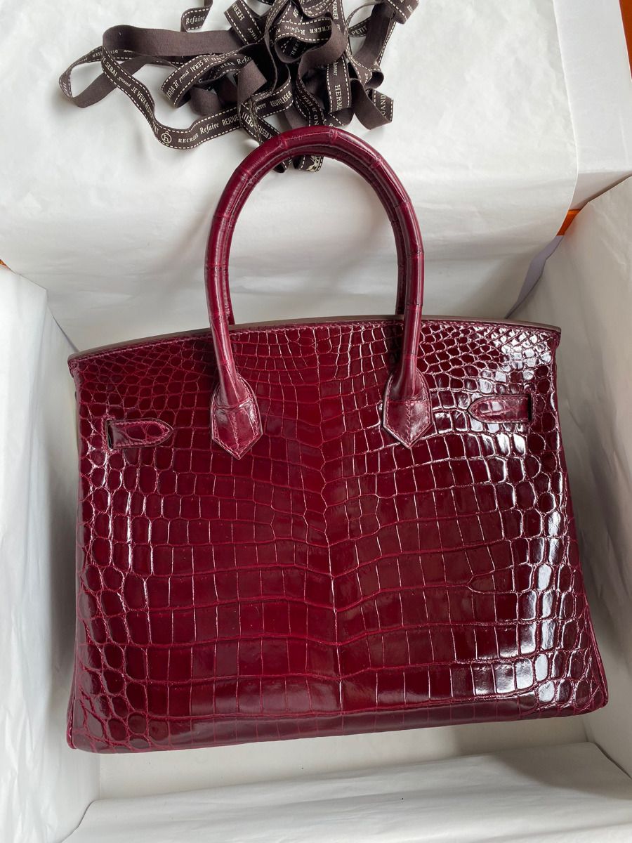 Hermes Birkin 30 Handmade Bag In Bordeaux Crocodile Niloticus Shiny Skin - Image 3