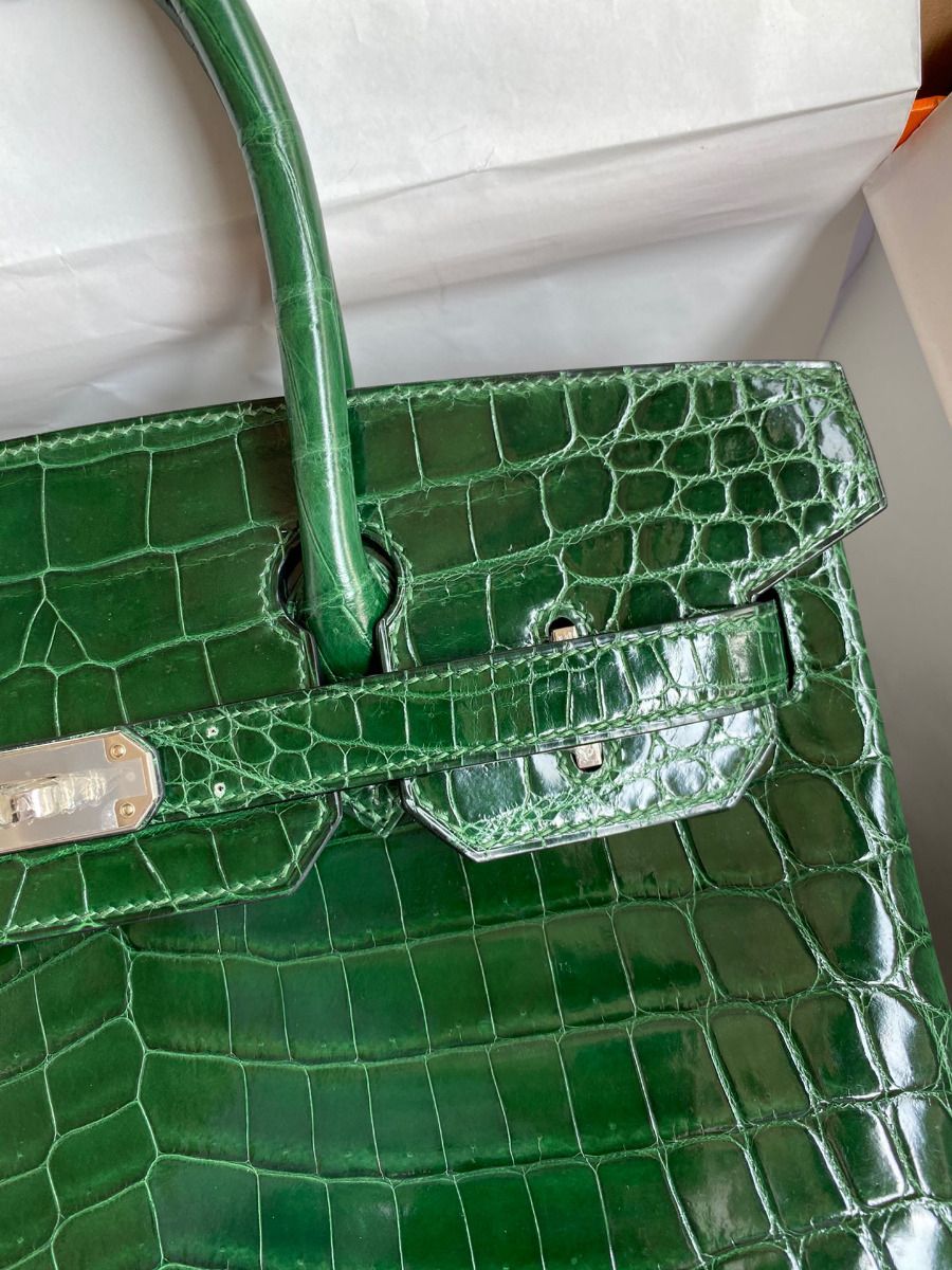 Hermes Birkin 30 Handmade Bag In Malachite Crocodile Niloticus Shiny Skin - Image 4