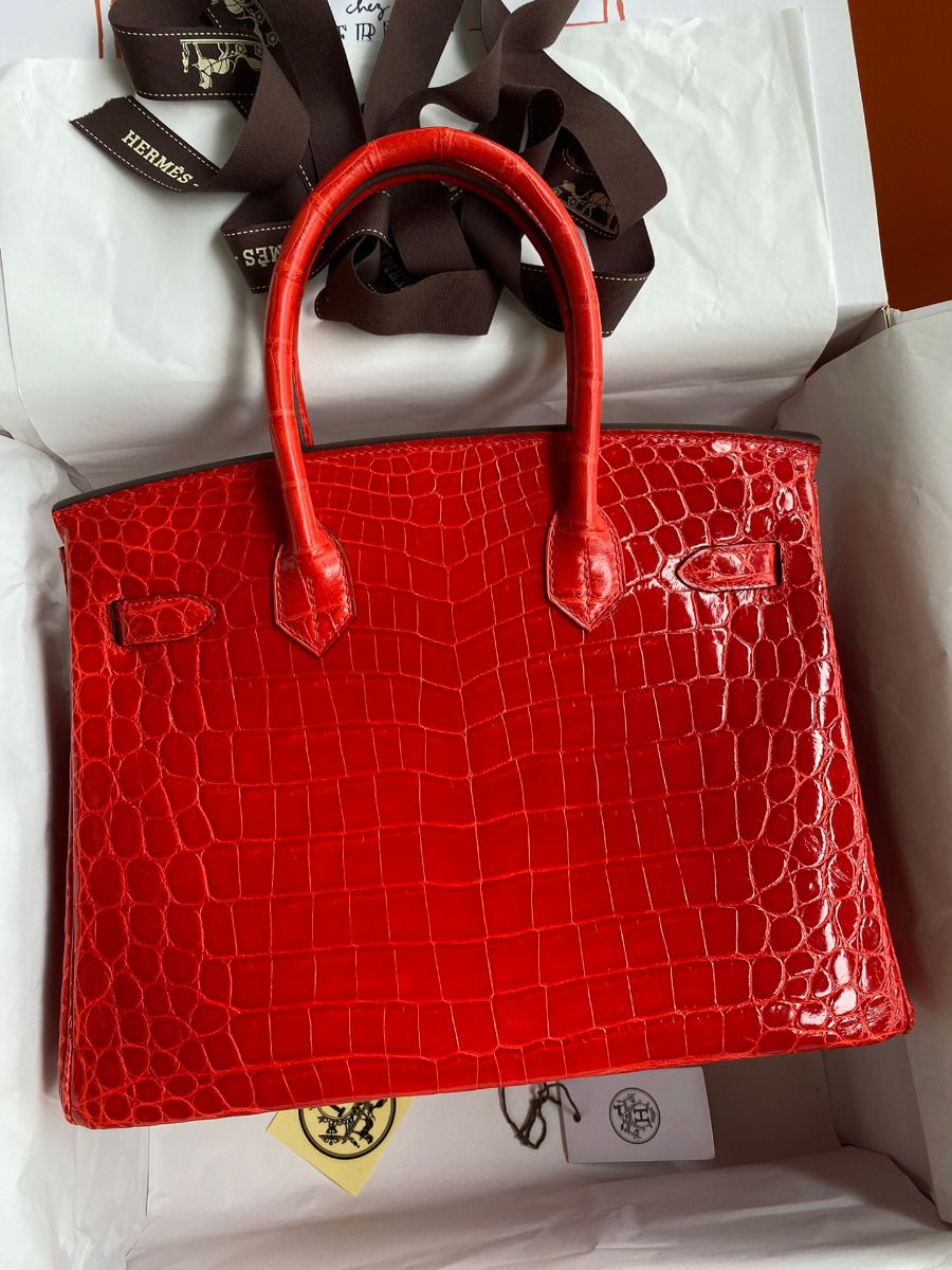 Hermes Birkin 30 Handmade Bag In Red Crocodile Niloticus Shiny Skin - Image 3