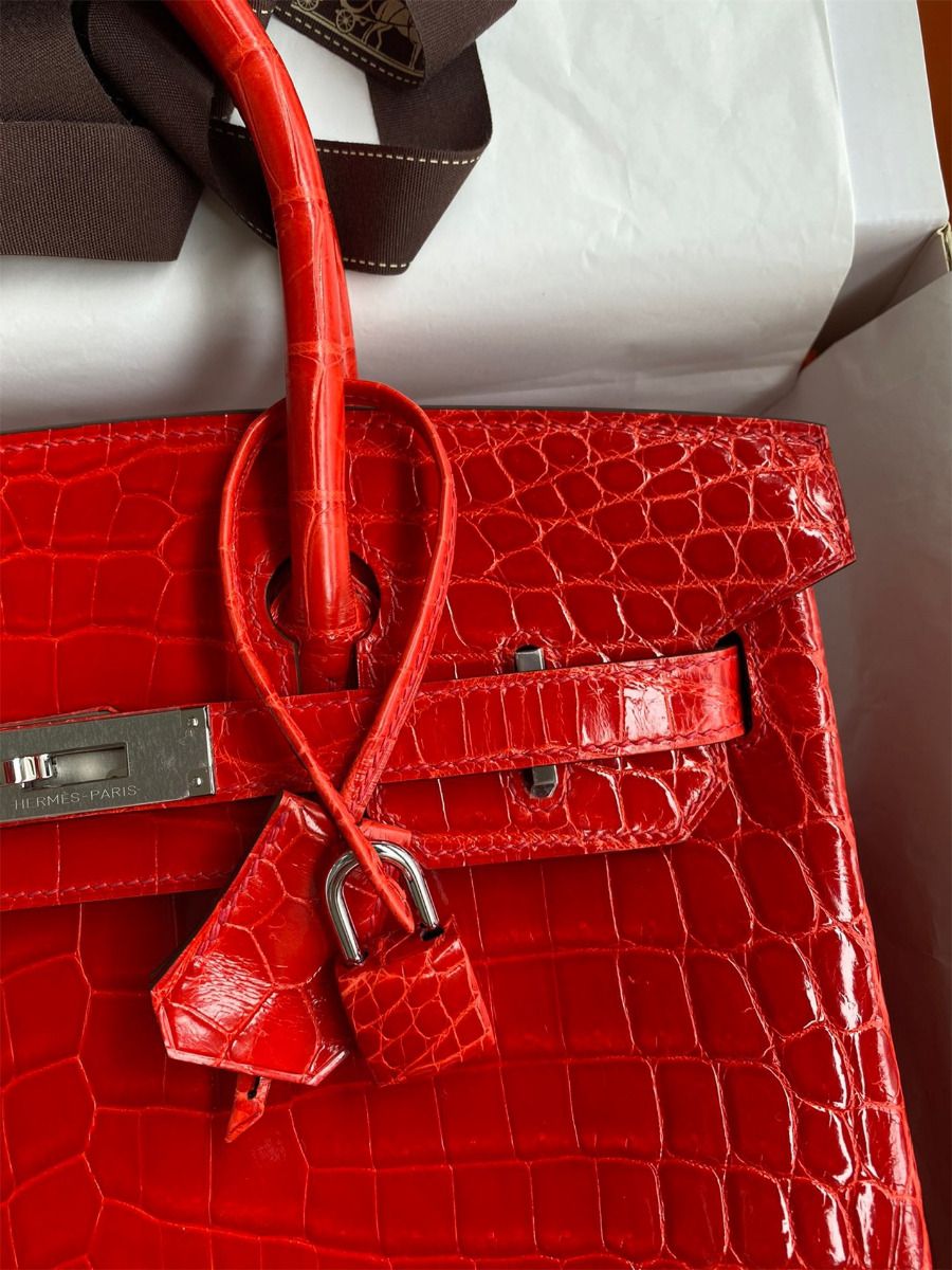 Hermes Birkin 30 Handmade Bag In Red Crocodile Niloticus Shiny Skin - Image 4