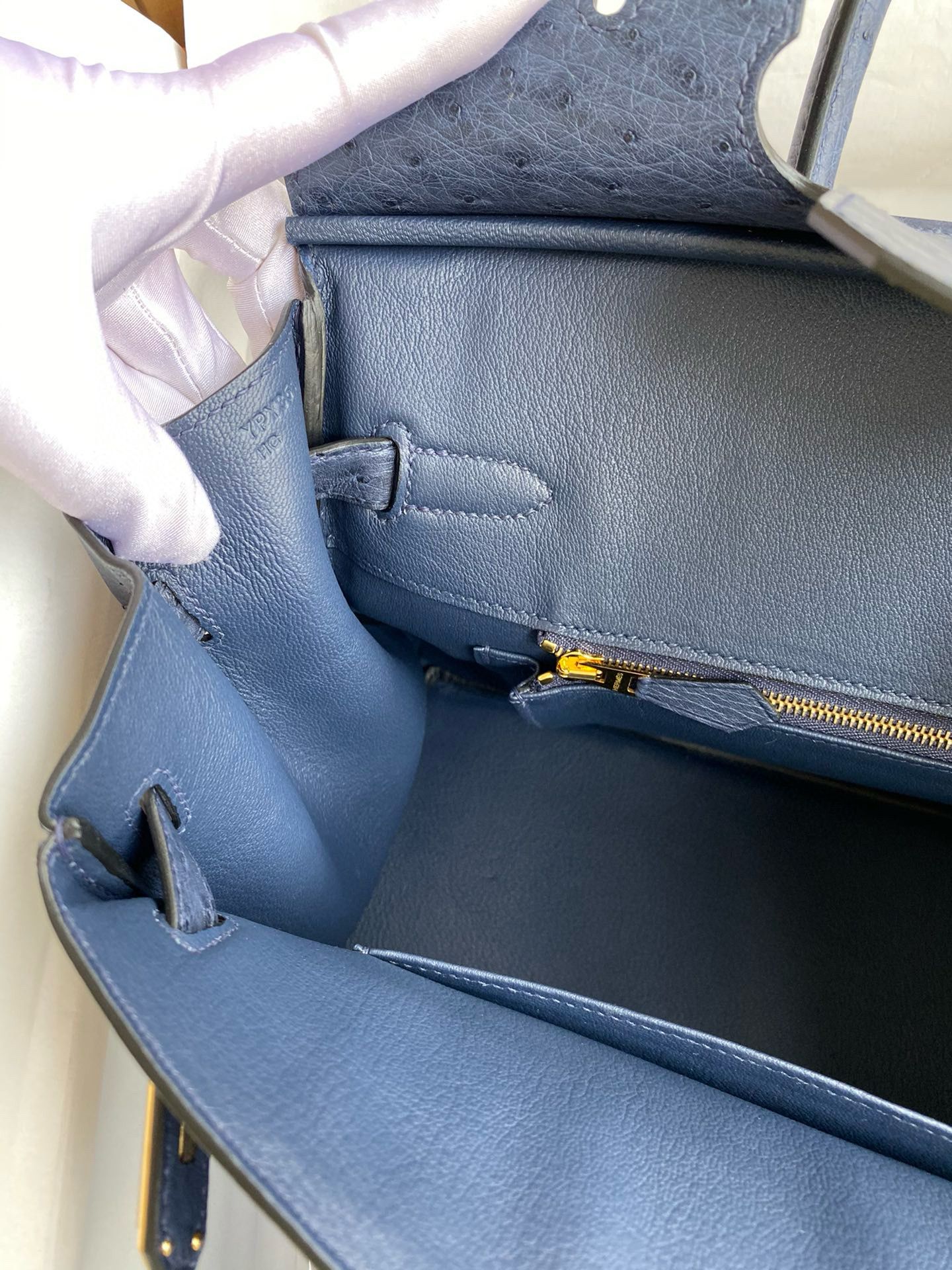 Hermes Birkin 30 Retourne Handmade Bag In Blue de Malte Ostrich Leather - Image 9