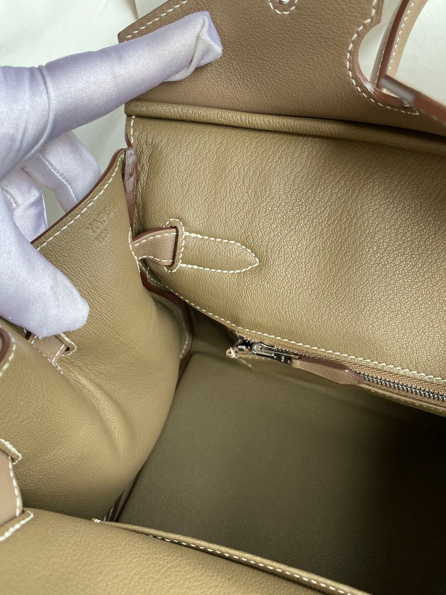 Hermes Birkin 30 Handmade Bag In Toile & Tourterelle Swift Leather - Image 8