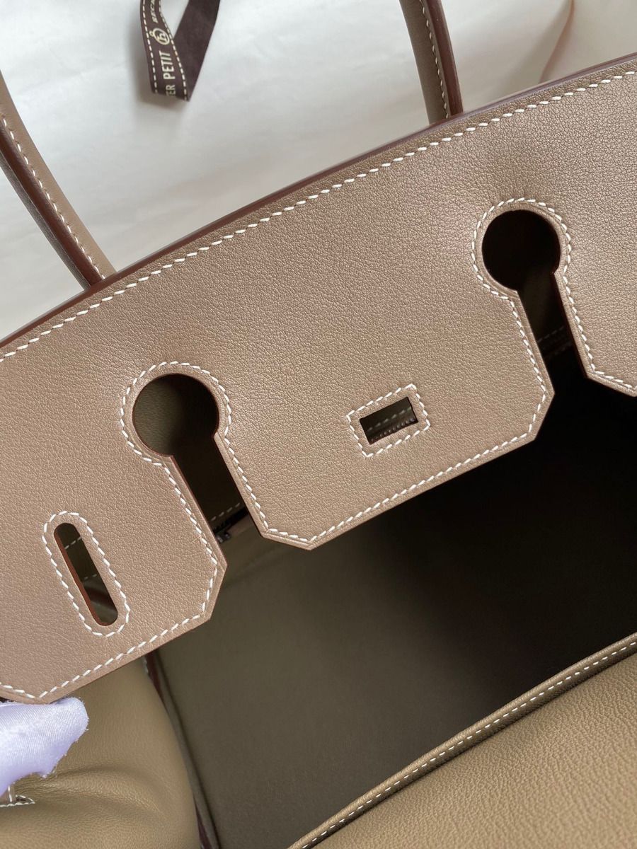 Hermes Birkin 30 Handmade Bag In Toile & Tourterelle Swift Leather - Image 9