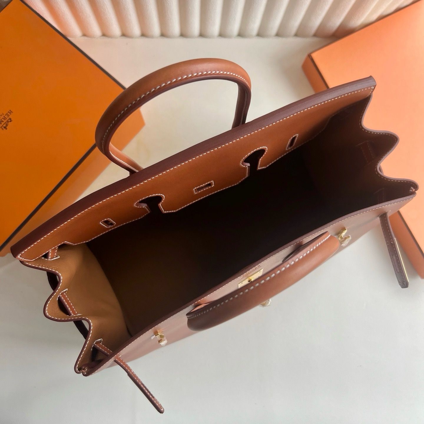 Hermes Birkin 35 Retourne Handmade Bag in Barenia Calfskin - Image 9