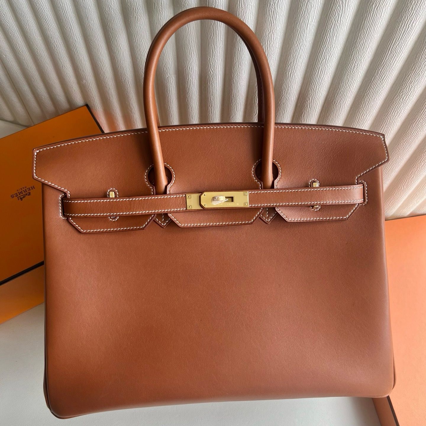 Hermes Birkin 35 Retourne Handmade Bag in Barenia Calfskin - Image 5