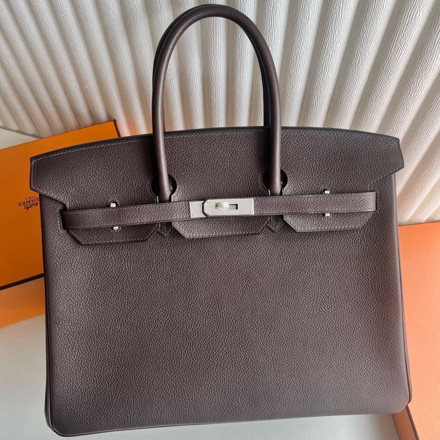 Hermes Birkin 35 Retourne Handmade Bag in Ebene Barenia Faubourg Calfskin