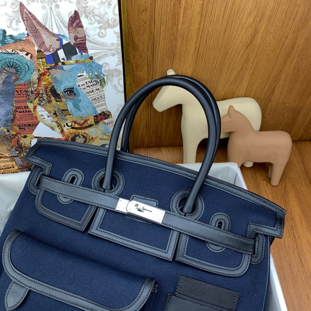 Hermes Cargo Birkin 35cm Limited-edition Bag in Navy Blue Canvas - Image 5