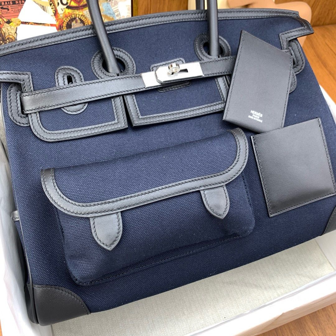 Hermes Cargo Birkin 35cm Limited-edition Bag in Navy Blue Canvas - Image 6