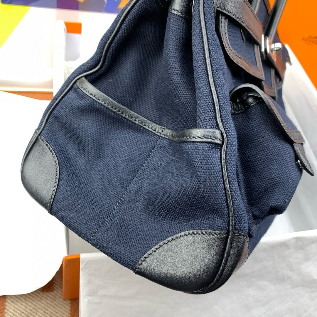 Hermes Cargo Birkin 35cm Limited-edition Bag in Navy Blue Canvas - Image 11