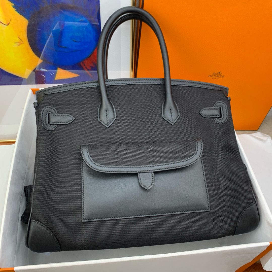 Hermes Cargo Birkin 35cm Limited-edition Bag in Black Canvas - Image 3