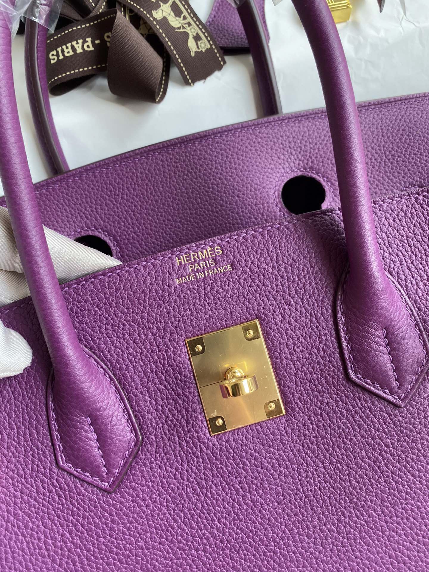 Hermes Birkin 35 Retourne Handmade Bag in Anemone Clemence Leather - Image 9