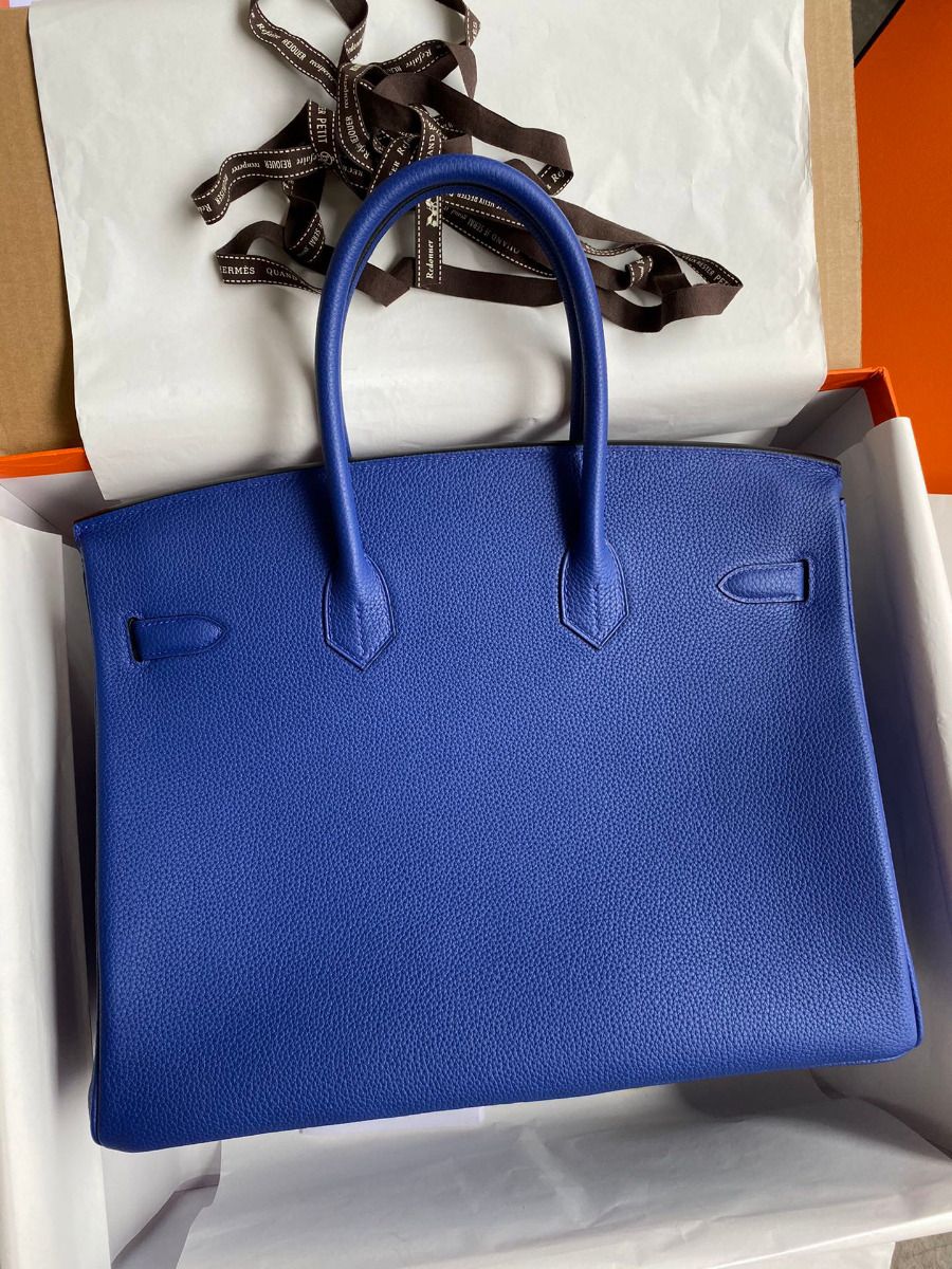 Hermes Birkin 35 Retourne Handmade Bag In Blue Electric Clemence Leather - Image 3