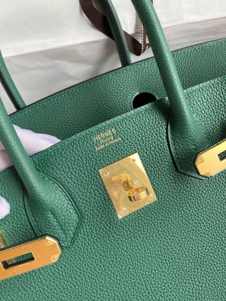 Hermes Birkin 35 Retourne Handmade Bag in Malachite Clemence Leather - Image 7