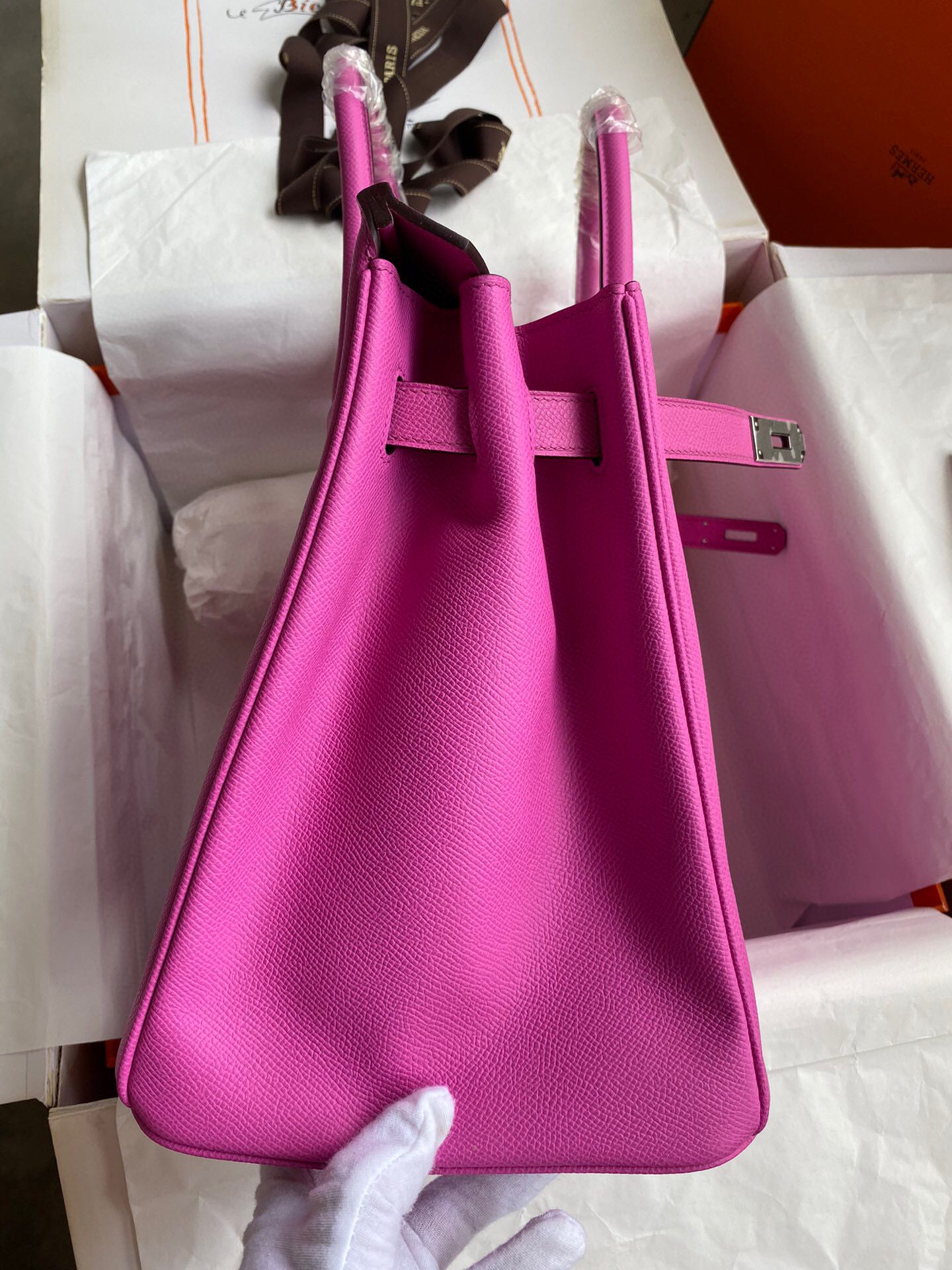 Hermes Birkin 35 Retourne Handmade Bag in Rose Magnolia Epsom Calfskin - Image 6