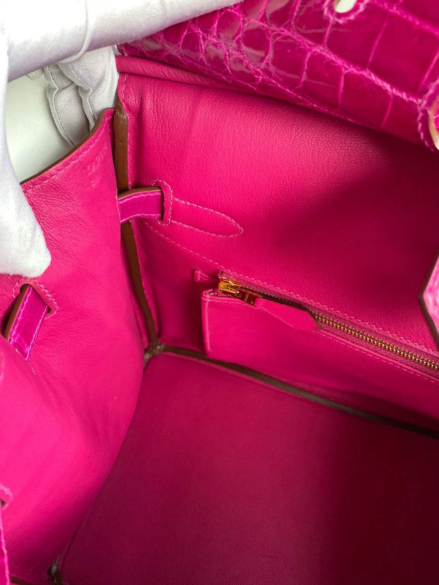 Hermes Birkin 35 Handmade Bag In Rose Scheherazade Crocodile Niloticus Shiny Skin - Image 9