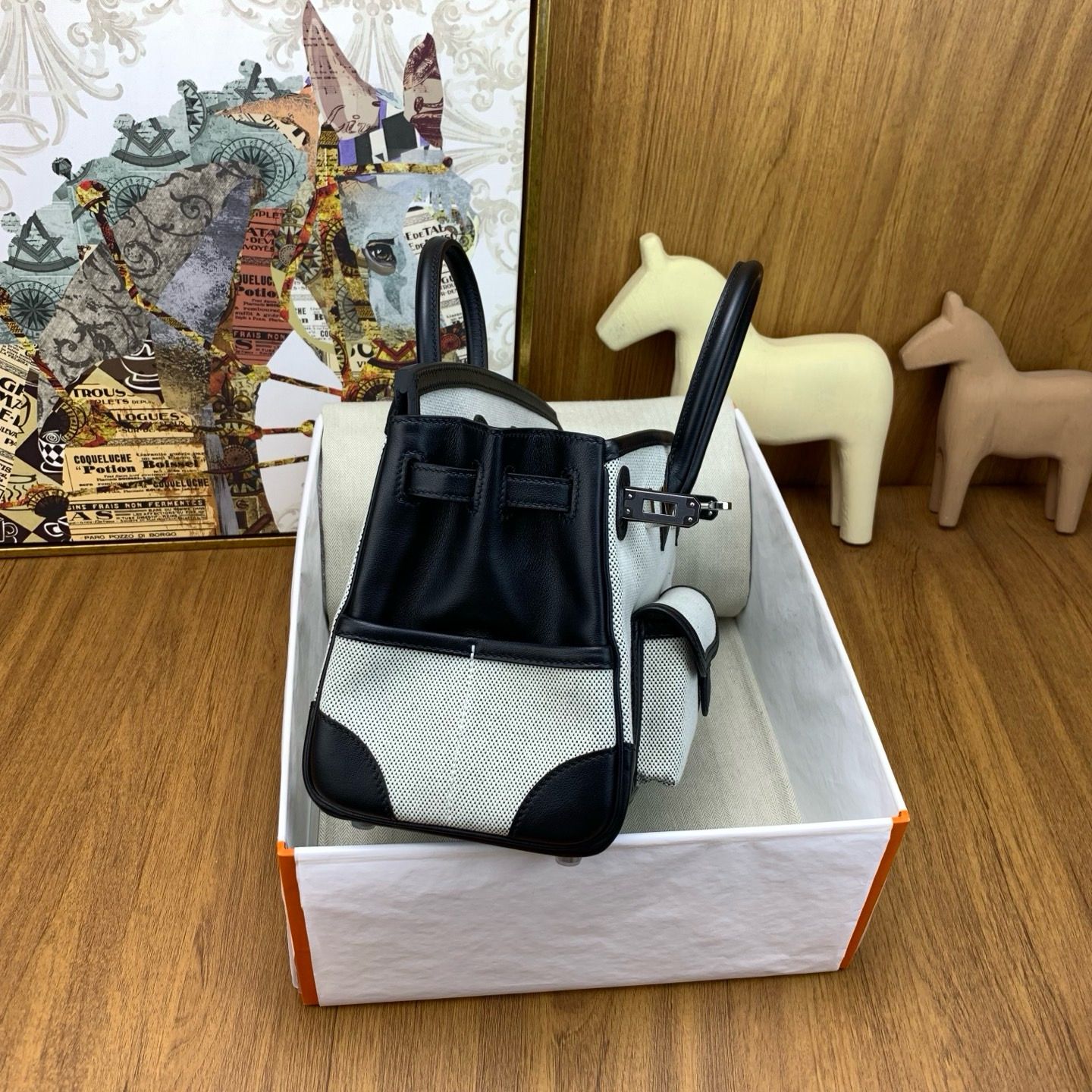 Hermes Birkin Cargo 25 Bag in Ecru Toile and Black Swift Leather - Image 8