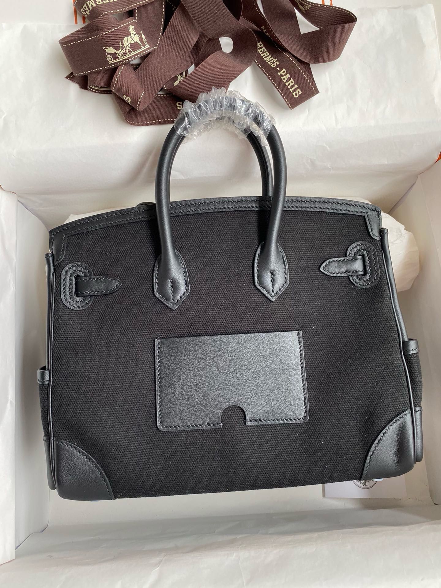 Hermes Birkin Cargo 25 Bag in Black Toile and Swift Leather - Image 4