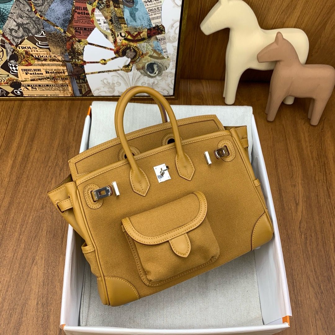 Hermes Birkin Cargo 25 Bag in Sesame Toile and Swift Leather - Image 4