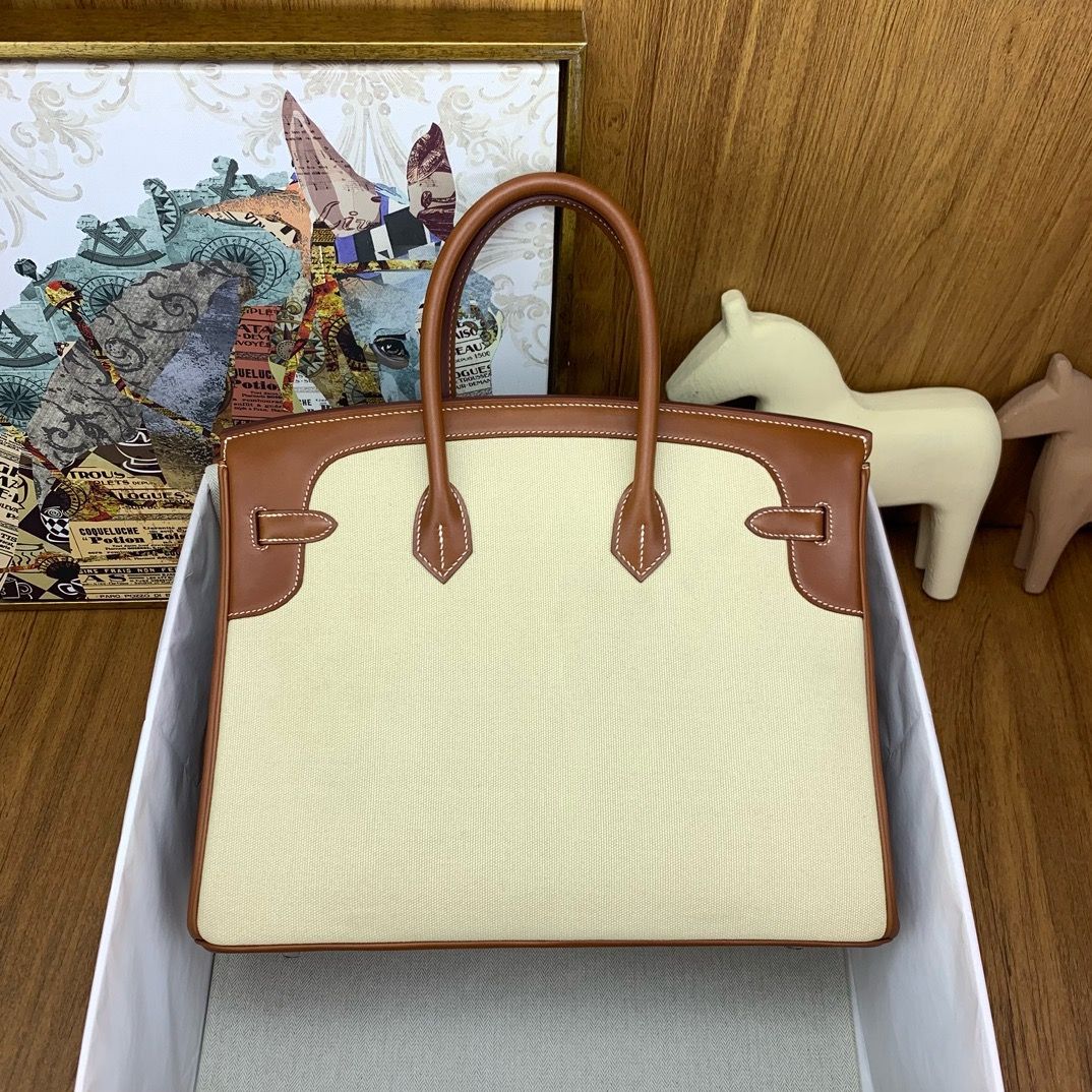 Hermes Birkin Flag 35 Bag in Toile and Barenia Calfskin - Image 4