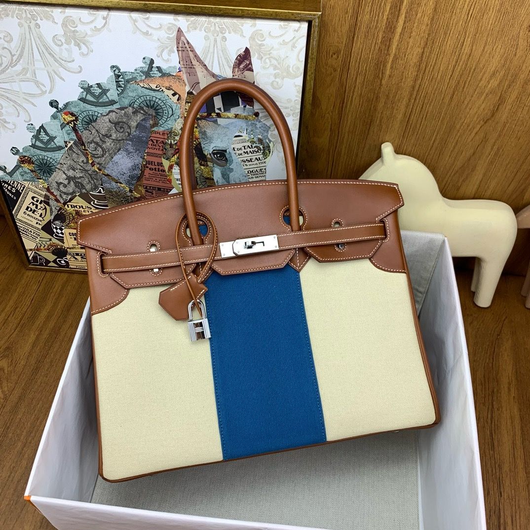 Hermes Birkin Flag 35 Bag in Toile and Barenia Calfskin - Image 5