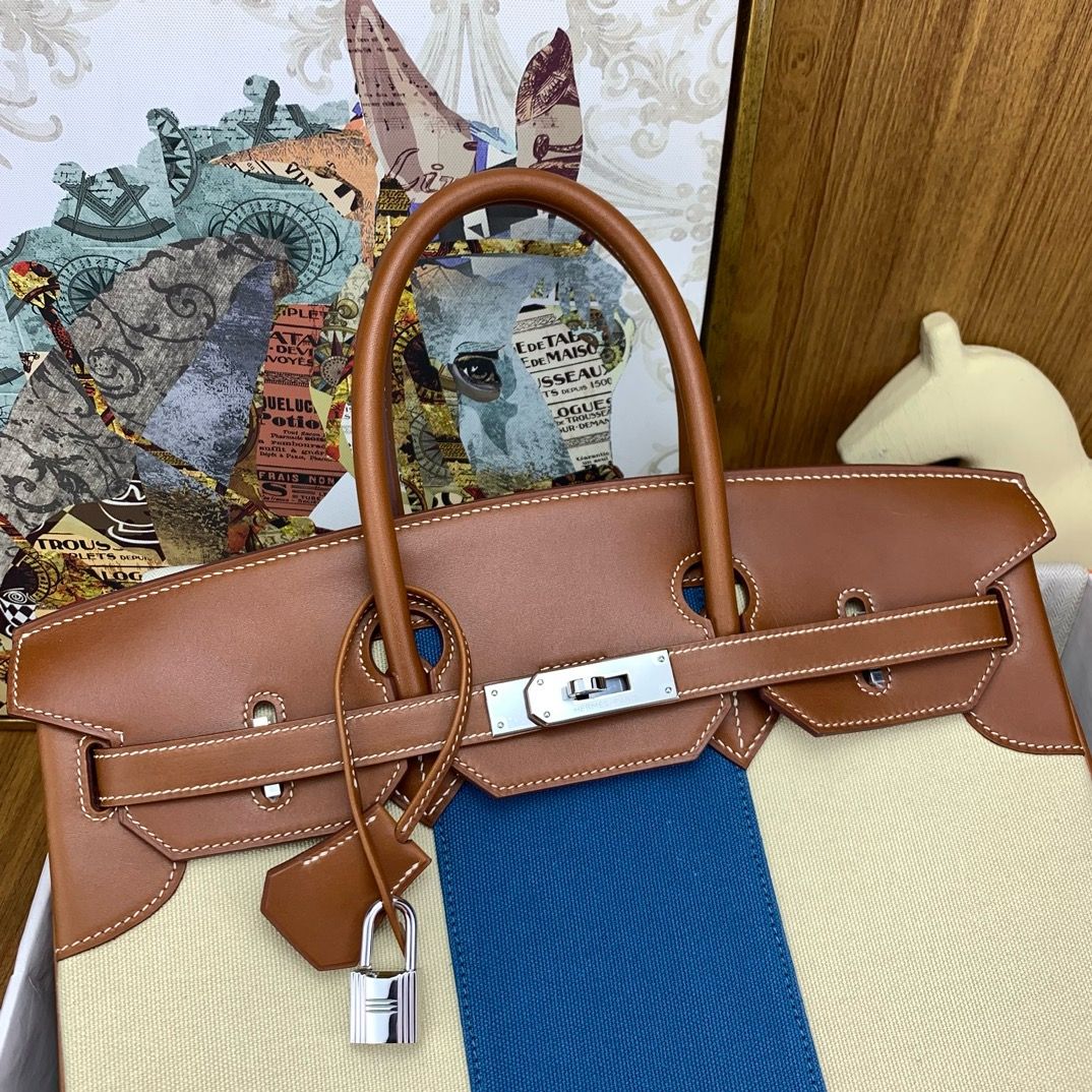 Hermes Birkin Flag 35 Bag in Toile and Barenia Calfskin - Image 8