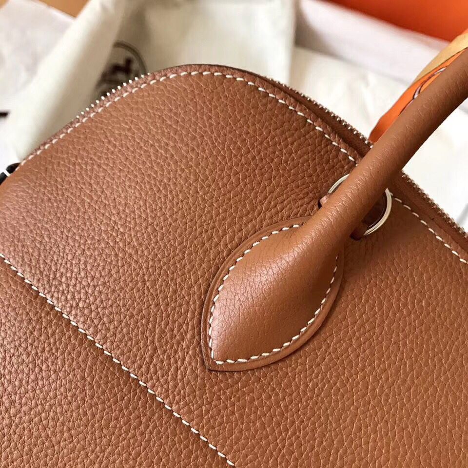 Hermes Bolide 35 Handmade Bag In Gold Clemence Leather - Image 4