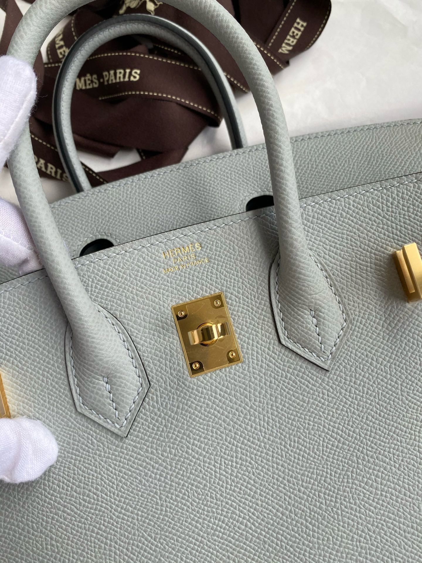 Hermes Birkin 25 Sellier Handmade Bag in Blue Glacier Epsom Calfskin - Image 7