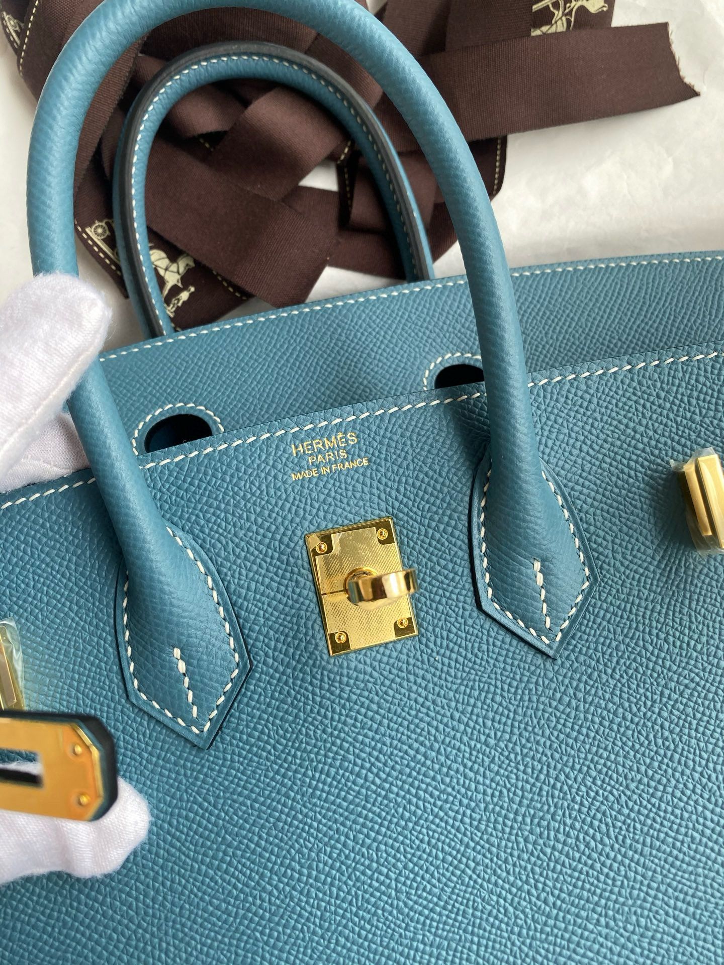 Hermes Birkin 25 Sellier Handmade Bag in Blue Jean Epsom Calfskin - Image 7