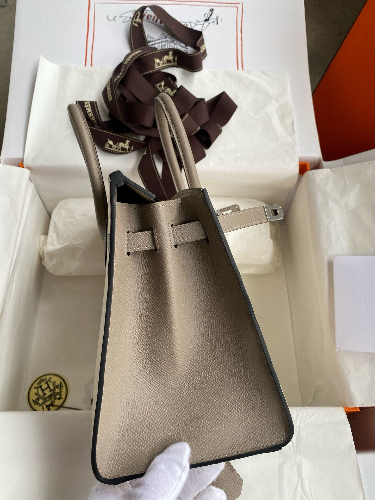 Hermes HSS Birkin 25 Sellier Bag in Craie and Gris Asphalt Epsom Calfskin - Image 6