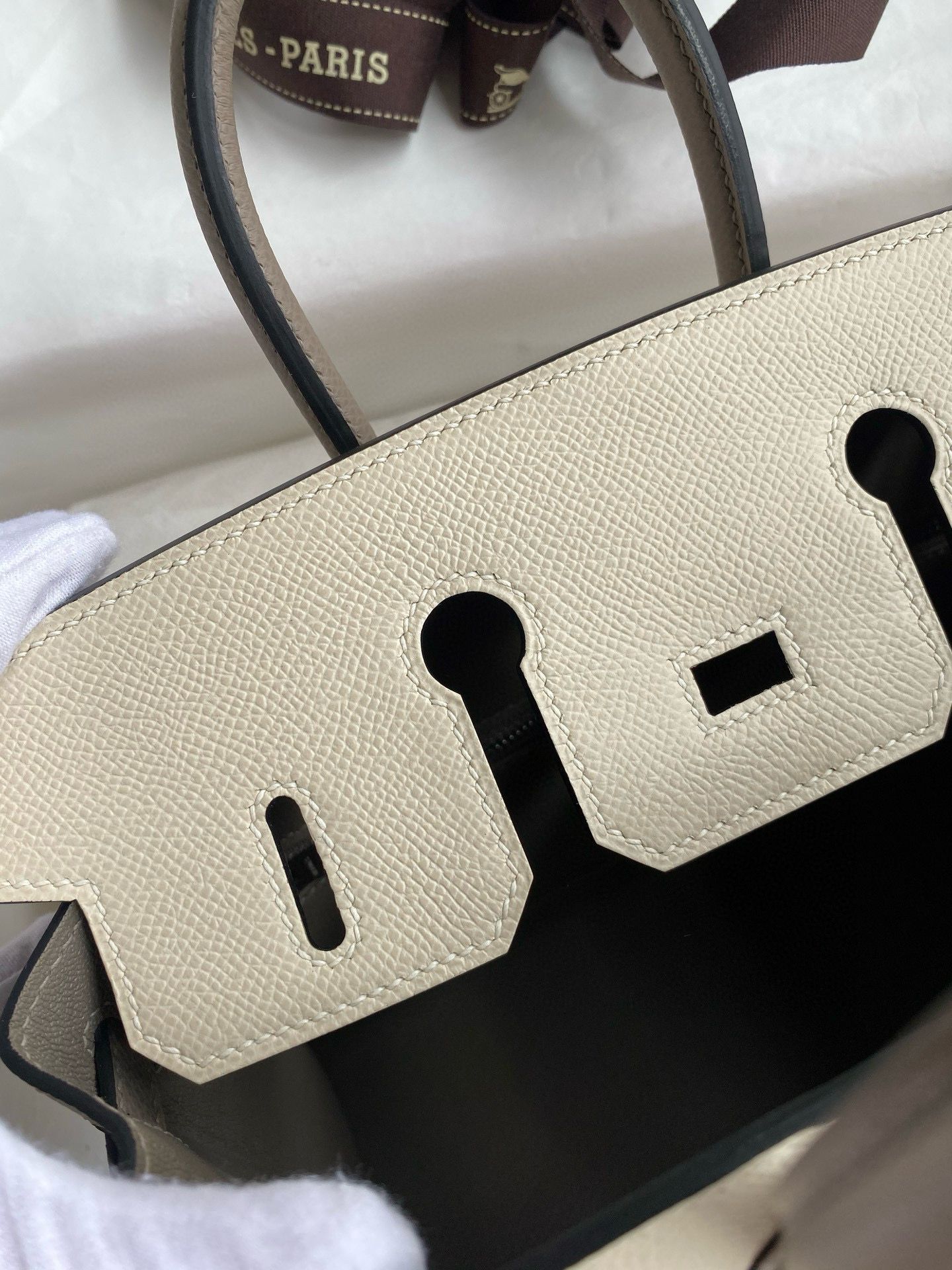 Hermes HSS Birkin 25 Sellier Bag in Craie and Gris Asphalt Epsom Calfskin - Image 9