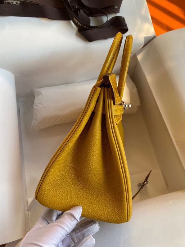 Hermes Touch Birkin 25 Bag In Yellow Shiny Niloticus Crocodile Skin - Image 5