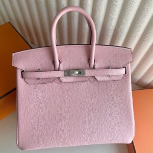 Hermes Birkin 25 Verso Retourne Handmade Bag in Pink Chevre Mysore Goatskin
