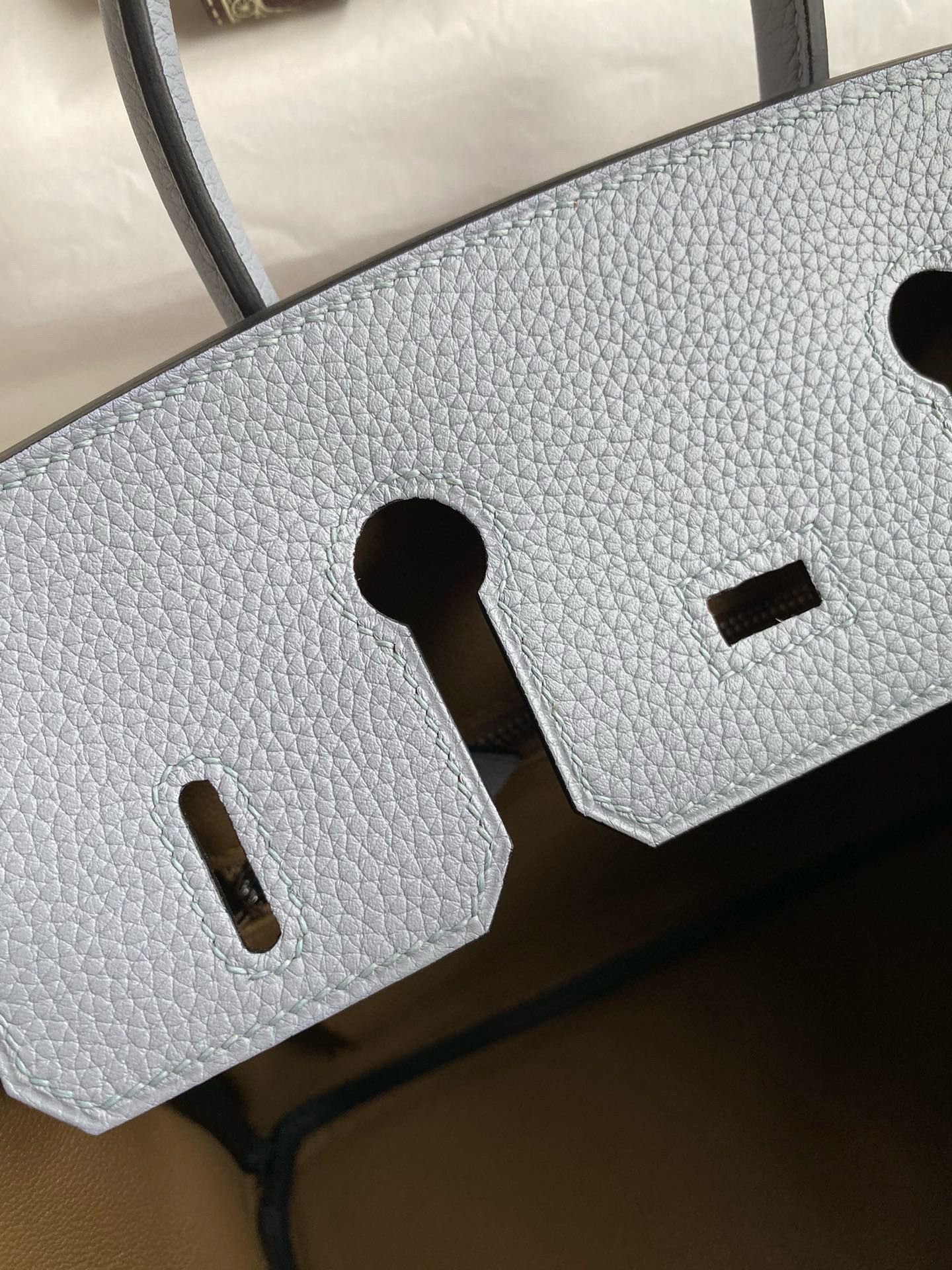 Hermes Birkin 25 Verso Retourne Handmade Bag in Blue Lin Clemence Leather - Image 9