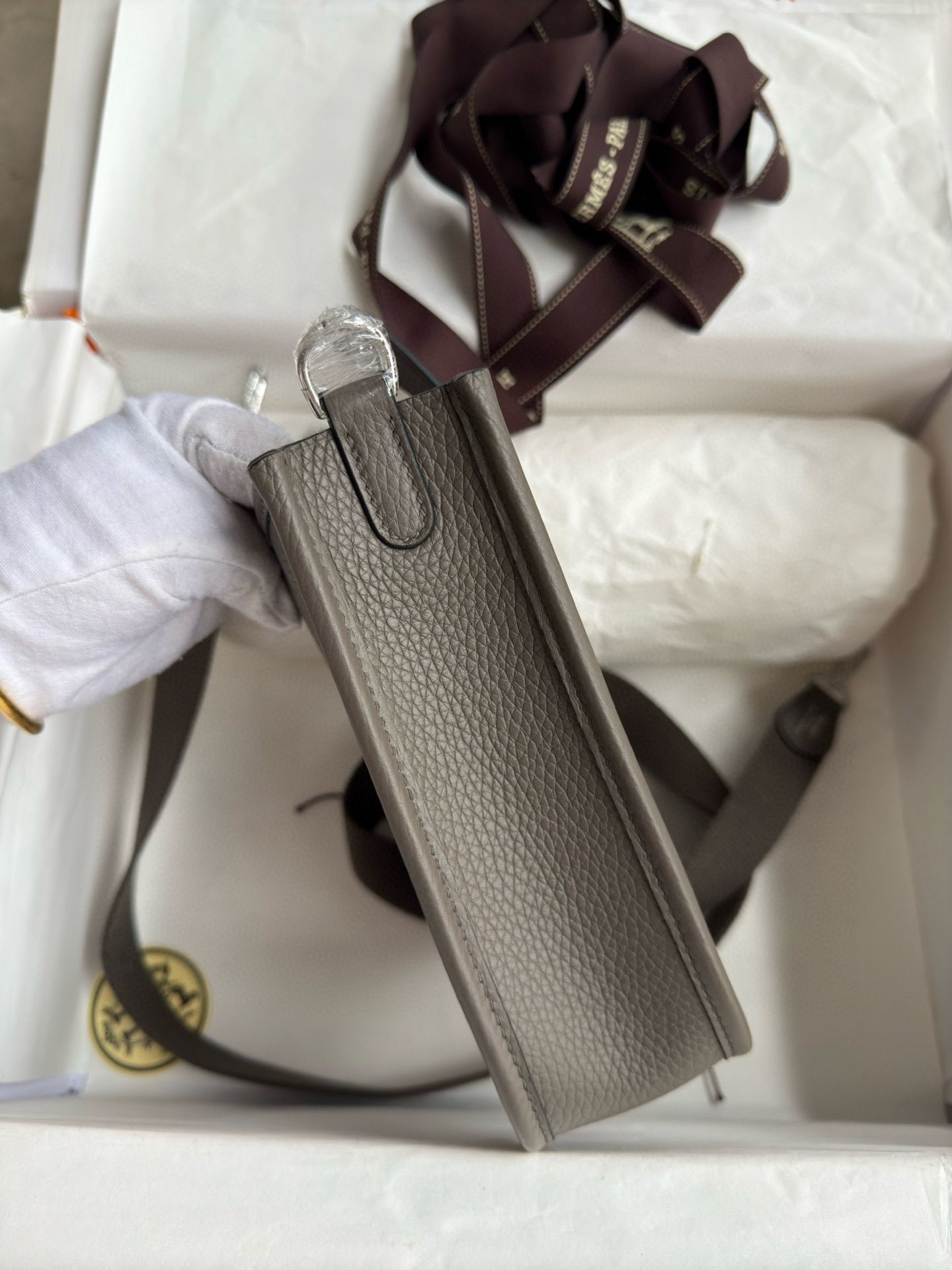 Hermes Evelyne Mini Handmade Bag in Etain Clemence Leather - Image 8